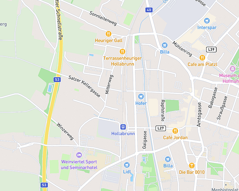 Eine Karte, die den Standort von AniCura Tierklinik Hollabrunn zeigt